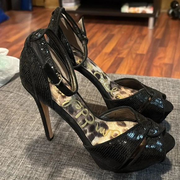 NWOT Sam Edelman Black Sequin Paisley Platform Shoe - Picture 4 of 5
